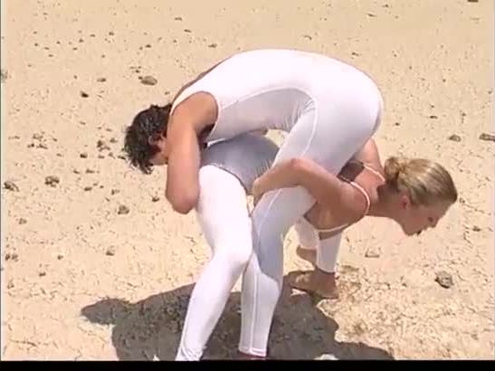 Blonde in yoga pants fucked on the beach