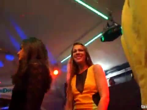 Lesbian clubbers lick pussies in club