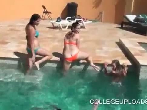 College hotties flashing tits at pool sex party