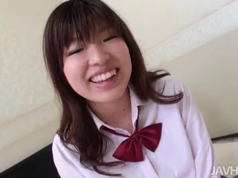 Ai Okada in her school uniform is spread wide for a stiffy