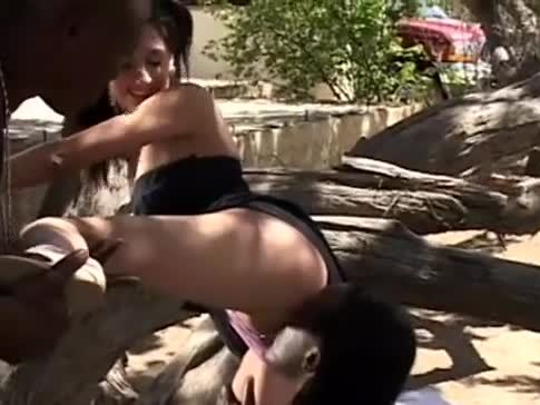 Brunette Whore Has Interracial Sex In The Park