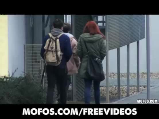 Czech redhead is paid cash to flash and suck dick in public