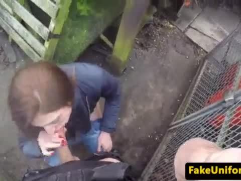 British skank swallows uniformed cops jizz