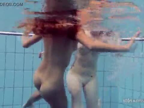 Bushy and round ass girls strip and swim