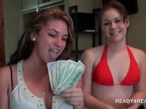 Cute teen flashing little tits for cash in public