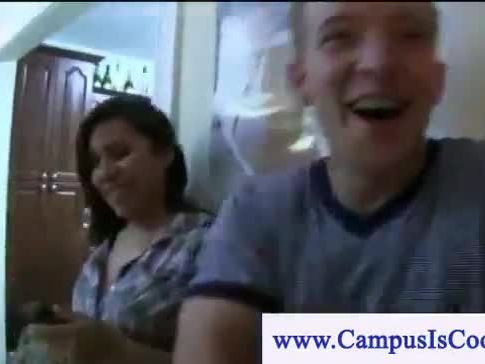 Teen sluts take a load in the face in their dorm