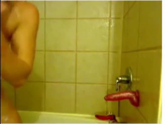 Hot blonde teen with dildo in shower