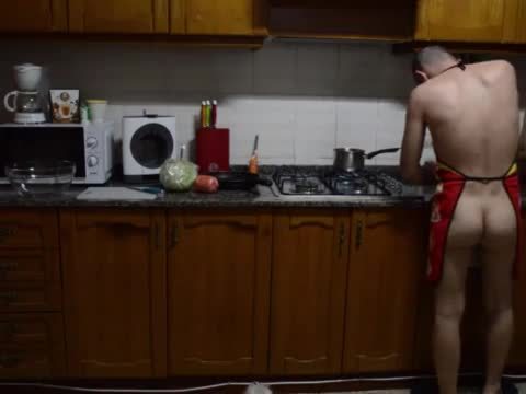 Preparing nude pussy food in the stove