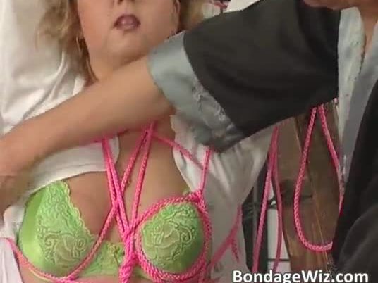 Chubby blonde gets those big tits tied