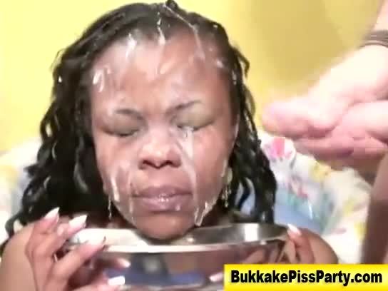 Black babe gets bukkake fetish faciak