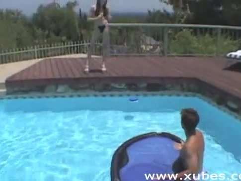 Poolside teen whore gets covered with sperm