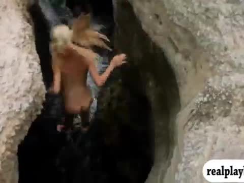 Sexy badass babes jumped on waterfalls