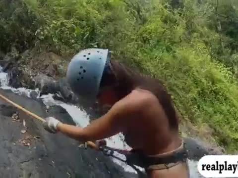 Sexy badass babes jumped on waterfalls